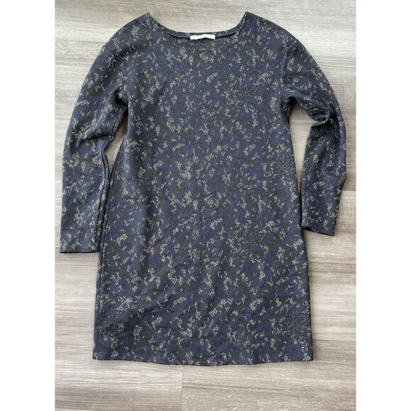 Promod Womens Navy Blue Animal Print Mini Dress Size M Long Sleeve Metallic - Picture 1 of 6
